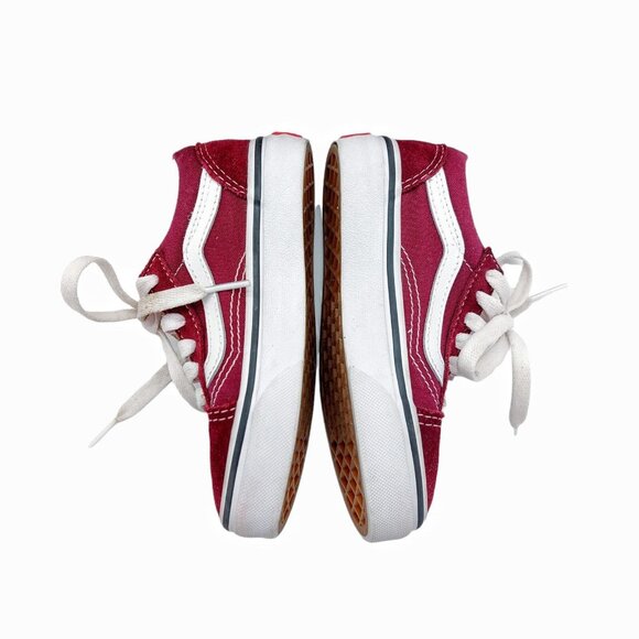Vans Old Skool Kids Size 10.5 Maroon White VN0A4BUU5U7 Suede Canvas - Picture 10 of 12